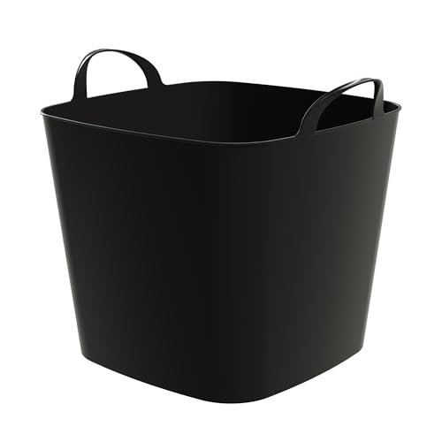 Life Story Flexi Tub, Versatile 26 Quart Storage Tote, Flexible Plastic Home Organizer Lightweight Basket with Carrying Handles, Black