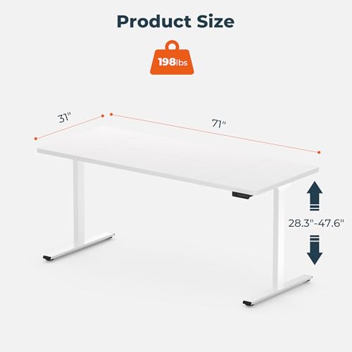 Image of Dual Motor Standing Desk, Large Stand Up Desks, 71x31 Inches Electric Sit Stand Desk, 4 Memory Preset Adjustable Height Desks Home Office Desks(White)