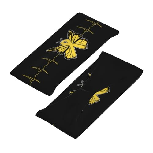 Gold Butterfly Ribbon Heartbeat Childhood Cancer Awareness Adjustable Sports Headband Moisture-Wicking Sweatband for Running & Workout4