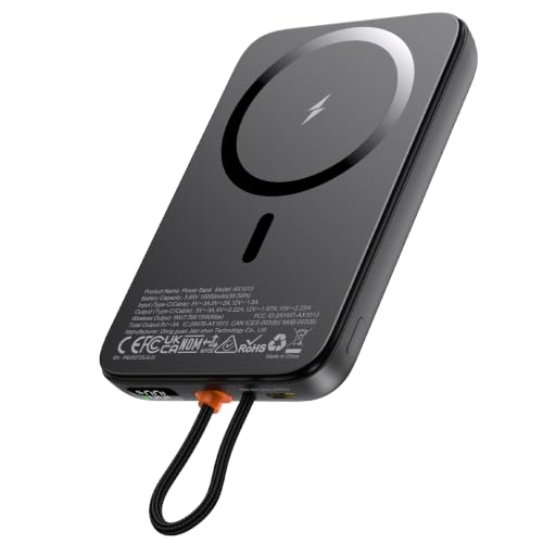 Image of AsperX Magnetic Power Bank, 10,000mAh Magnetic Battery Pack Built-in USB C Cable 22.5W PD Fast Charging, LCD Display, Wireless Portable Charger Compatible with iPhone 17 /16 /15 /14 /13 /12 Series- Black