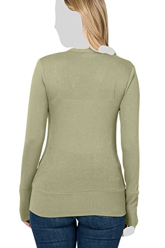 Cardigans for Women Long Sleeve Cardigan Knit Snap Button Sweater Regular & Plus - Light Olive (1X)3