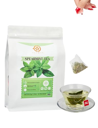TETWIN - Spearmint Tea Bags, Natural Herbal Tea, 30 Teabags 1.5g/bag, Help Relaxation, Support Digestive Health