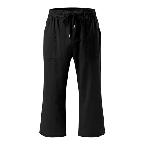 Girls 3/4 Linen Straight Wide Leg Pants Baggy Solid Color High Elastic Waist Trousers Lightweight Pants with Pockets2