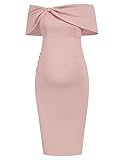 Maternity Dress for Baby Shower Off The Shoulder Split Hem Sweetheart Bodycon Midi Dress Pink XL