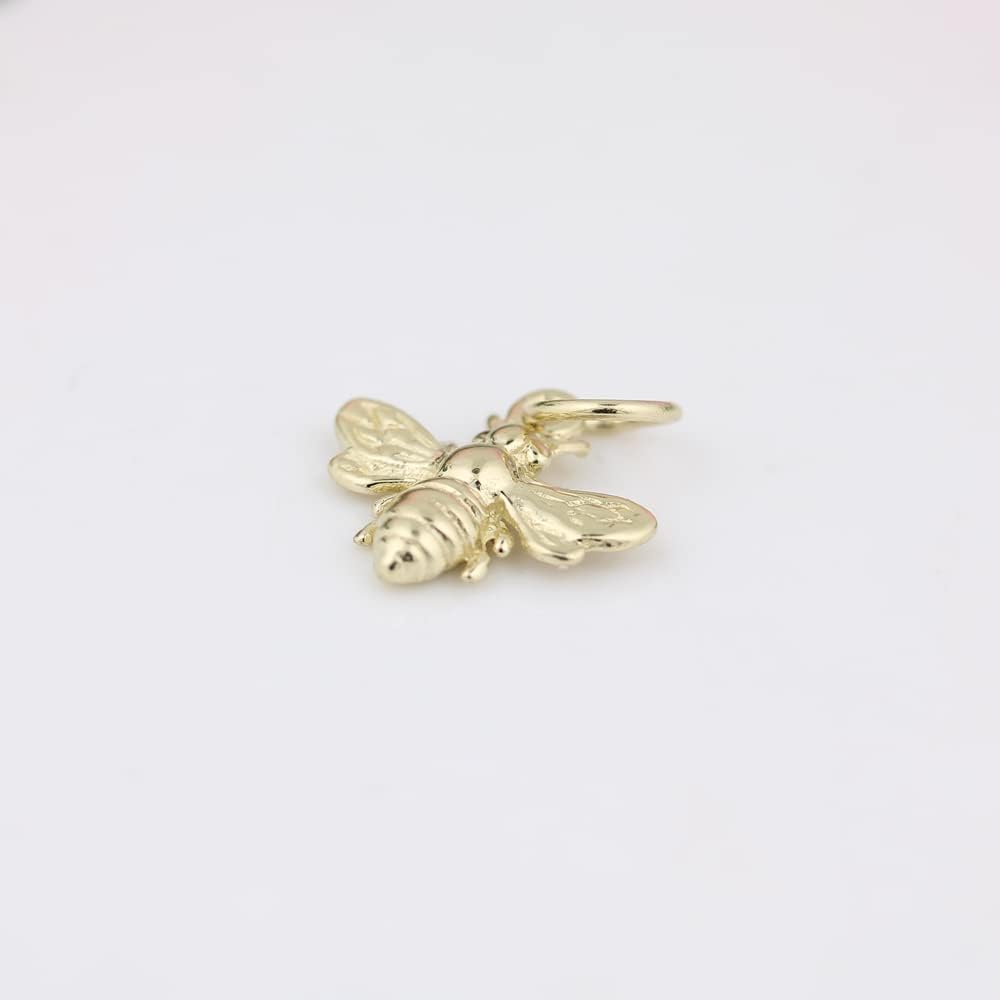 GNGJewel 14k Gold 3D Tiny Bee Queen Bee Charm Pendant Necklace