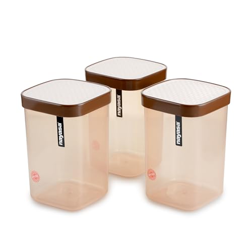 Image of Nayasa Fusion 2100 ml BPA Free Food Grade Airtight Kitchen Storage Stackable Containers - Set of 3 | Brown