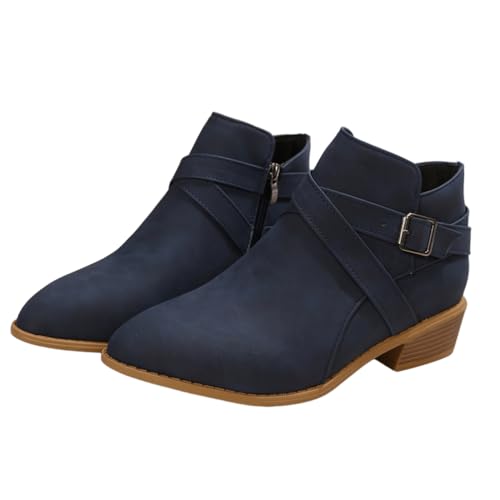 MlYJmer Botas de Mujer para Tobillo, Moda Casual, con tacón Grueso, deslizables, con Cremallera,Azul,40 EU