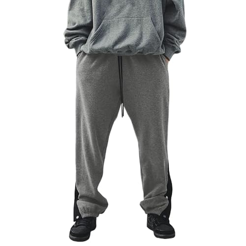 Tobysper Pantalones de rehabilitación para hombre, pantalones postoperatorios, laterales abiertos, pierna ancha, pantalones de entrenamiento, botones sueltos, patchwork, deportes, ocio, exterior,