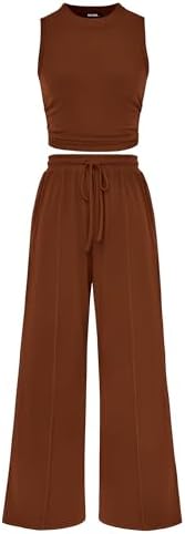 BTFBM Summer Outfits For Women 2026 Cropped Sleeveless Tank Tops Wide Leg Pants 2 Piece Sets Beach Lounge Set Clothing