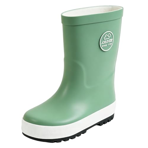 YAAMOO Kinder Gummistiefel für Mädchen & Jungen Kurze Regenstiefel Kinder Leichte Gummistiefel Kinder für Kindergarten & Garten Grün-Weiß 31/32