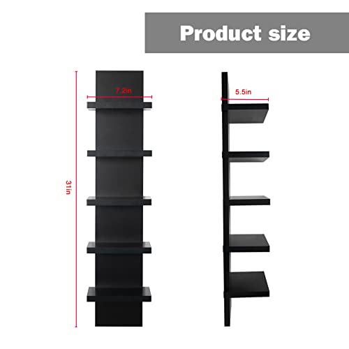 5 Tier Wall Shelves Black, Vertical Column Shelf Floating Storage Home Decor Organizer Tall Tower Design Utility Shelving Bedroom Living Room #TOP2
