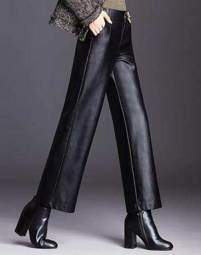 Women's Wide Leg Faux Leather Pants High Waist PU Trousers Culottes2