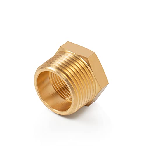 BathAce Brass Reducer Hex Bushing Threaded Pipe Fitting, Heavy Duty Threaded Pipe Fitting Adapter (1 Male NPT x 3/4 Female NPT, 1)