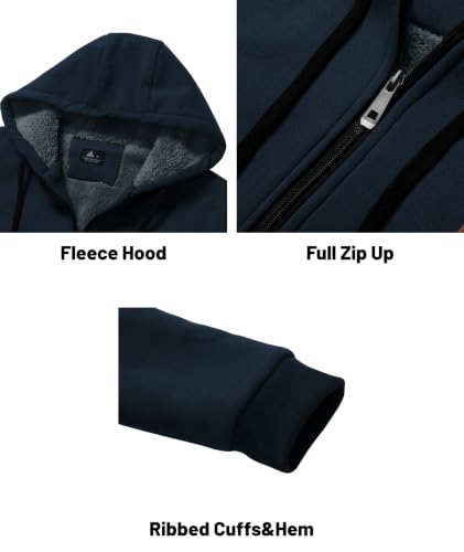 Image of Little Beauty Fleece Hoodies for Men Winter Thick Jackets Sherpa Lined Zip Up Sweatshirt With Kanga Pocket