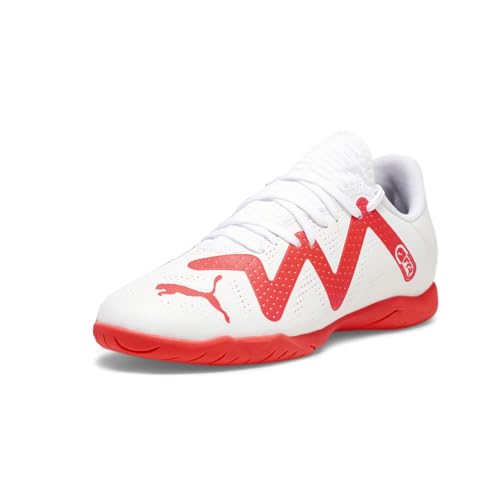 PUMA PUMA Future Play Indoor Training Sneaker, White-Fire Orchid, 1 US-Unisex Big-Kid
