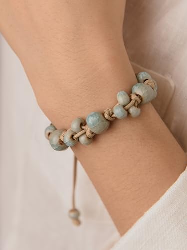 MINACHI Retro Ceramic Handmade Women's Gift Bracelet Braided Adjustable Rope Bracelets Bohemian Created Turquoise Tone Bracelets For Women Ladies3