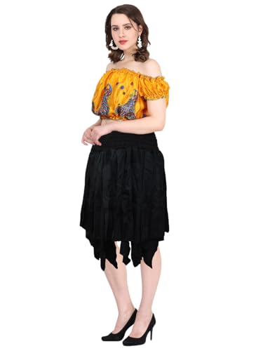 Wevez Women's Tribal Gypsy Boho Diamond Cut Short Skirt Flowing Asymmetrical Festival Wear