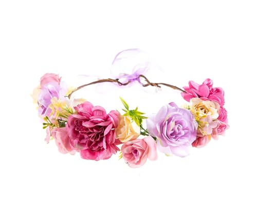 Lofruiin Women's Pastoral Style Rose Flower Wreath Adjustable Rose Flower Crown Beach Party Floral Headpiece (B- Purple)