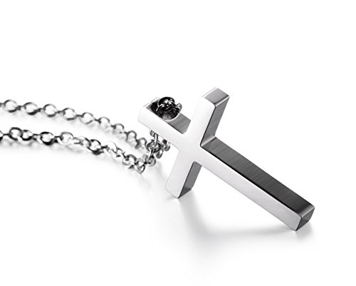 Reve Simple Stainless Steel Silver Tone Cross Pendant Chain Necklace for Men Women, 20-22 Inches4