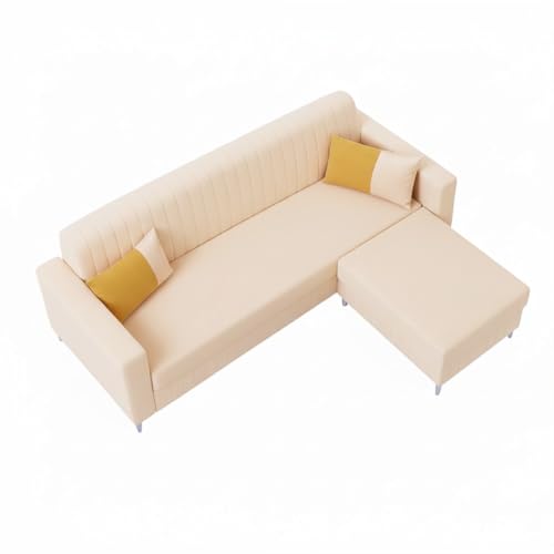 Image of SOCOZI Anton 4 Seater L Shape Sofa Set with Movable Ottoman | Flexible Left or Right Layout | Soft Velvet Suede Fabric | Modern Design | Plush Comfort Cushions for Living Room (Cream)