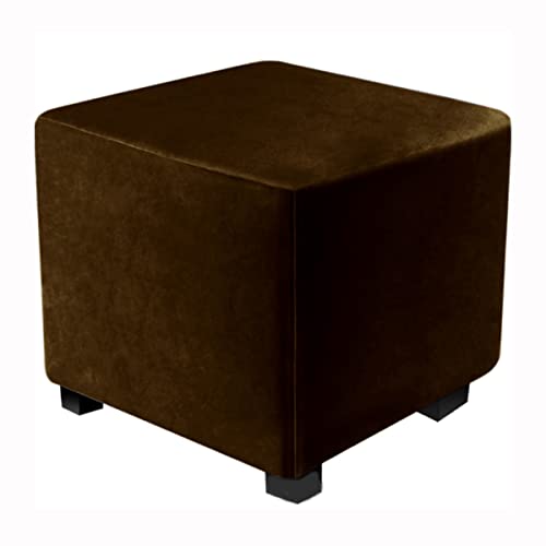 XGANGM Square Ottoman Stretch Cover Velvet Small Ottoman Slipcover Square Footstool Cover Pouffe Protector Covers, for Square Leather/Fabric Ottoman Footstool,Dark Brown,16x16inch