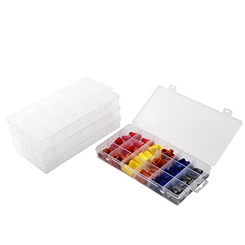 Bangqiao 4 Pack Adjustable 18 Grids Clear Plastic Compartment Container Case, Transparent Organizer Storage Divider Box For Hardware,Screw,Nail, Fastener, Hanging Kit, Wall Anchor, Wedge #TOP18