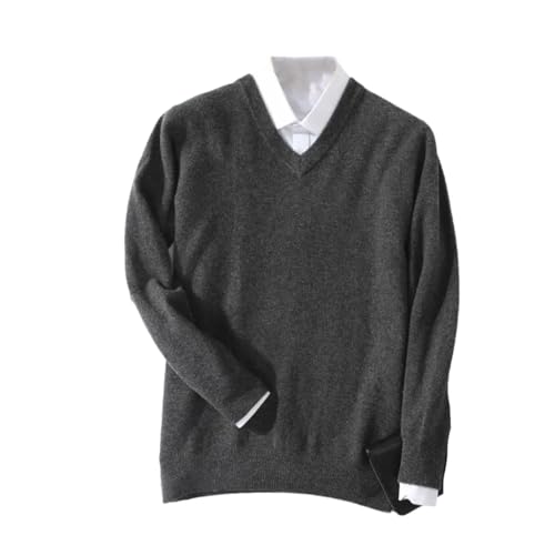 Men Cashmere Sweater Pullover Warm Classic V-Neck Sweaters Long Slevees Knitted Jumper Dark Gray9 XL