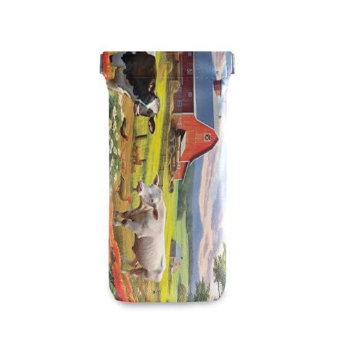 FLildon Farmhouse Animal Eyeglasses Pouch Squeeze Top Sunglasses Case Soft PU Leather Eyeglass Bag for Men Women