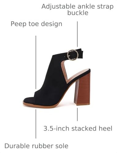 Image of Ermonn Women's Open Peep Toe Sandals Chunky Block High Heel Cutout Booties