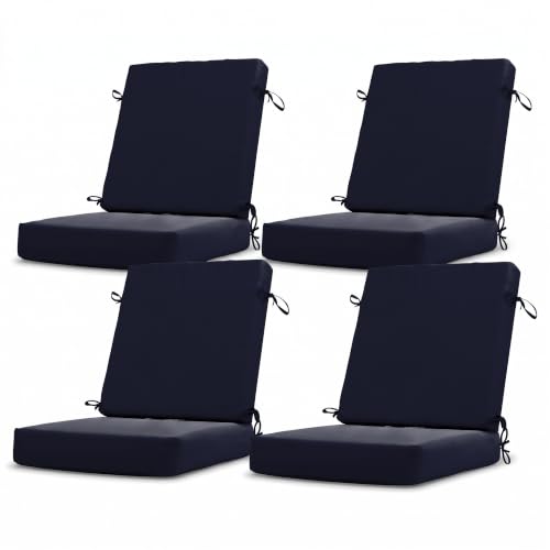 California Umbrella Outdoor Dining Chair, Set of 4 Patio Seat Cushions, 20 x 40 Inch, Premium Outdoor Memory Foam, Fade Resistant, Solstice Olefin Fabric, Fabric Ties, Navy