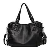 grand sac à main, cuir souple, bandoulière amovible, sac a main de cours vintage femme, pour tous les jours, courts déplacements, école, travail (Noir)