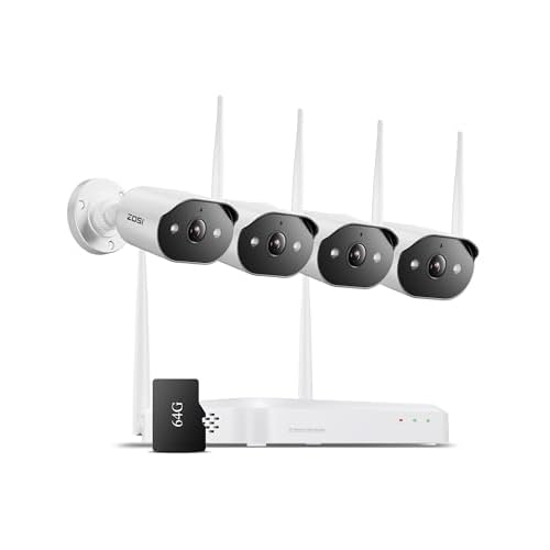 ZOSI WI-FI 6 Wireless CCTV Camera System, 4x 3.0MP Plug-in Outdoor Security IP Cameras，4K 8MP 8CH NVR with 64GB Local Storage, Color Night Vision, AI Person Detection, Siren Alarm, 2-Way Aud