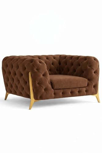 Image of 4 Seater Sofa Set Modern Classic Chesterfield Style Sofa Set with Pillows for Living Room, Bedroom and Office and Hallway Colour (3+1+OTTO Brown FC)