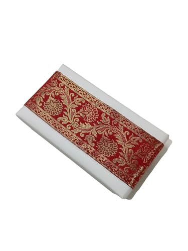 Image of Brocade Ethnic Work 9 Meter Laces and Borders Material for Dresses, Sarees, Lehenga, Suits, Blouses, Dupatta, chunri and Crafts (Red)