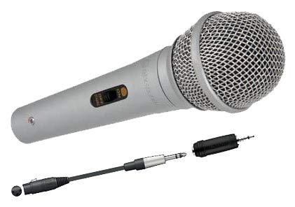 Tech Express (UK) Ltd Mic11 Silver Karaoke Mic, Wired Handheld Vocal Microphone, 6.35mm, 1/4 inch jack plug (also includes 3.5mm jack adapter) + Fits Cassette Recorders, Music Centres with mic socket