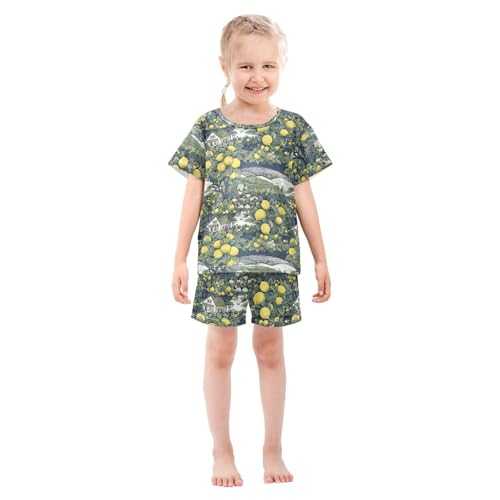 ALAZA Lemon and Landscape Pajama Set Short Sleeve Sleepwear Soft Lounge Nightwear3