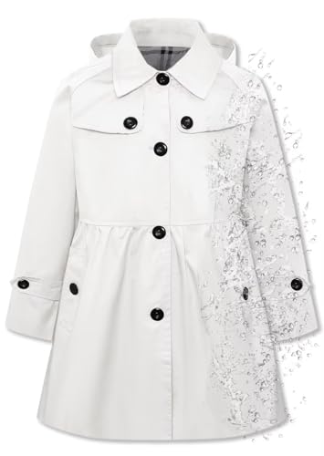 Image of Betusline Girls Rain Jackets Lightweight Waterproof Hooded Trench Coat Windbreaker Raincoats for Girls,Waterproof-White,13-14 Years