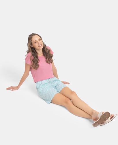 Image of Jockey RX15 Women's Super Combed Cotton Woven Relaxed Fit Checkered Shorts with Side Pockets (Prints May Vary)