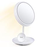 MelodySusie LED Lighted Makeup Mirror - Touch Control Vanity Mirror with Eye-Caring Desk Lamp，2-in-1 Cosmetic Mirror with 180°Rotations & Detachable 5X Magnifying Spot