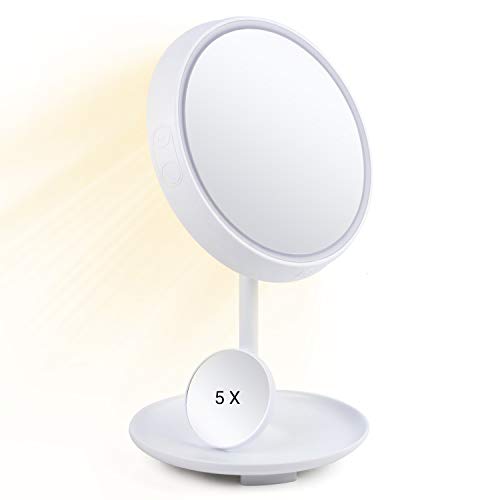 MelodySusie LED Lighted Makeup Mirror - Touch Control Vanity Mirror with Eye-Caring Desk Lamp，2-in-1 Cosmetic Mirror with 180°Rotations & Detachable 5X Magnifying Spot