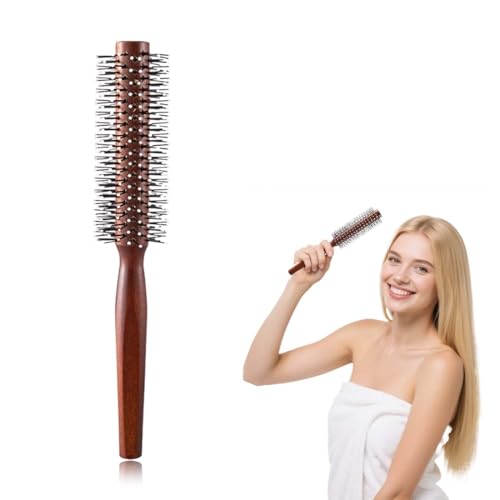 KEWUF profesional de bambú jabalí y peine de cola de carbono para secar el cabello, peinado, cepillo redondo - Marrón rojizo