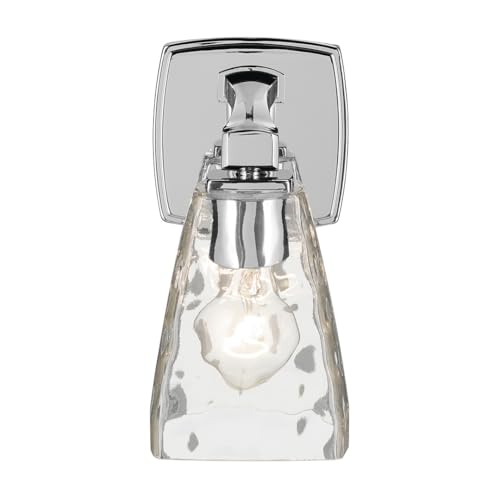 Image of Kichler Marant 5 inch 1-Light Wall Sconce Bathroom Vanity Light Fixture with Clear Water Glass in Chrome for Bathroom, Powder Room, Hallway (5 inch W x 9.5 inch H), 55214CHWTR