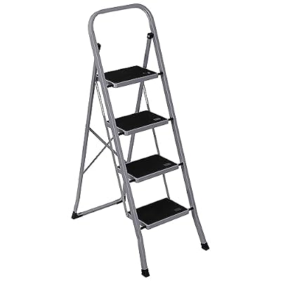 Smartxchoices 4 Step Ladder Folding Step Stool with Handgrip Wide Anti-Slip Platform, Lightweight Steel Ladder,330 lbs Load Capacity, Portable Steel Step Stool for Home Kitchen Shop, Gray