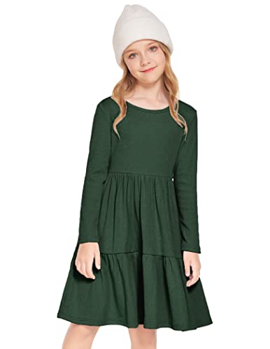 Arshiner Girls Sweater Dress Long Sleeve Knit Casual Swing Fall A-line Tiered Dresses with Pockets for 5-14 Years Kids4