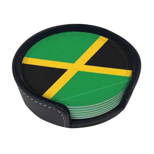 Dessous de Verre imprimé Drapeau de la Jamaïque (Lot de 6) • Dessous de Verre Ronds pour café, bière, vin • Décoration pour la Maison, la Cuisine ou Le Bureau