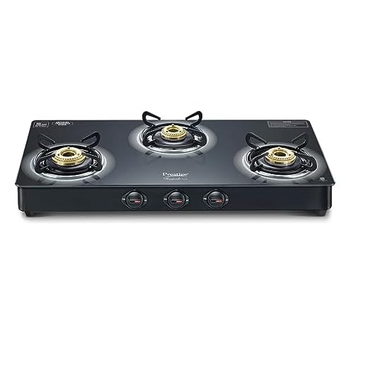 Prestige Royale Plus GT 03L Toughened Black Glass Top Gas Stove(Manual, 3 Brass Burners, Black, Baati/Tandoor Stand Inside)