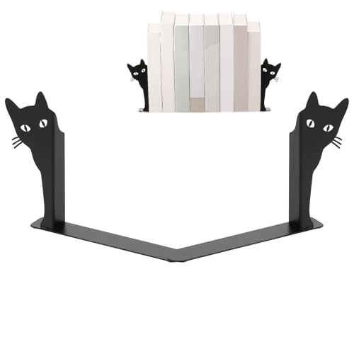 BAODBF Lot de 2 serre-livres en métal pour étagères, 19 x 3 x 16 cm, pour bureau, salon ou chambre à coucher, noirs