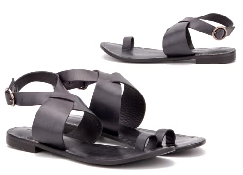 Vintage Foundry Co. Women's Geneva Summer Slingback Open Toe Ring Wrap Sandals W Two Wide Crisscross Gladiator Strap Bands Adjustable Buckle Flat Leather Outsole For Beach Cruise Wedding Spot Poolside; Size 6 #TOP1