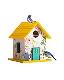 Spring Melody Bluebird House, Composite Material Nesting Box, Hanging Birdhouse for Blue Bird,Sparrow, Chickadee, Birdhouse for Outside, 5 Years Weatherable Bird Box on Post for Pole (Garden Cottage)