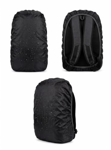 Image of Waterproof Backpack Rain Cover for School, College & Laptop Bags | Heavy Duty Nylon Dustproof & Rainproof Protector with Elastic Adjustable Fit for Travel & Hiking Backpacks (20L-40L, Black)